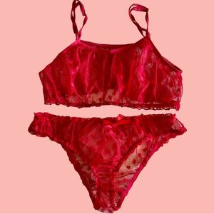 Polka Dot Mesh Frill Trim Lingerie Set
